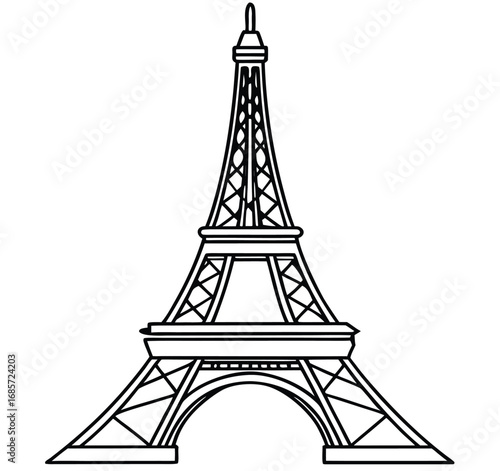 Paris's famous Eiffel Tower vector illustration, a black silhouette isolated on a white background, symbolizing French architecture and tourism