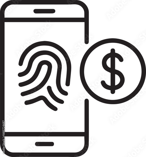 Fingerprint scan unlocking payment line vector icon