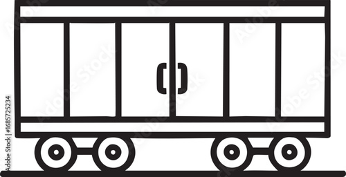 Rail Transport Boxcar, Boxcar Side View – Black and White Railway Freight Illustration, Freight Train Boxcar Outline.