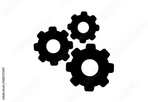 Bold black gear PNG transparent setting icon, simple cog symbol for apps, websites, UI, preferences, tools, mechanical adjustment, and digital system design