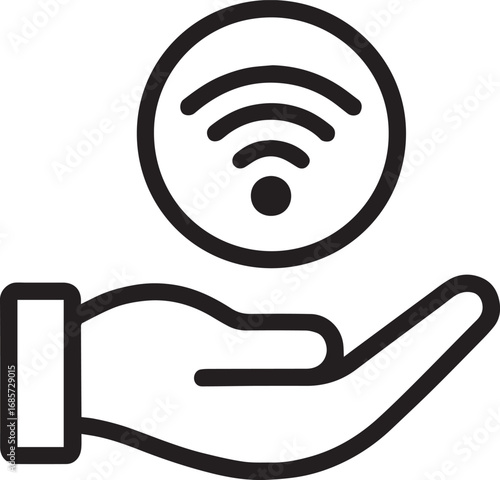 Open hand holding digital coin with WiFi signal line vector icon
