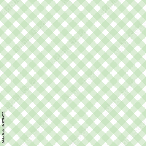 Green diagonal checkered gingham seamless pattern background representing fabric texture, picnic tablecloth, textile design, seamless grid, classic retro style, decorative backdrop and fashion concept