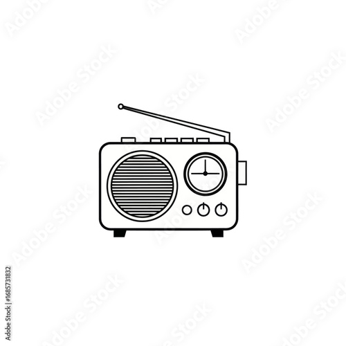 Vintage Radio with Antenna and Clock.