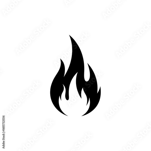 Black flame icon graphic design element.