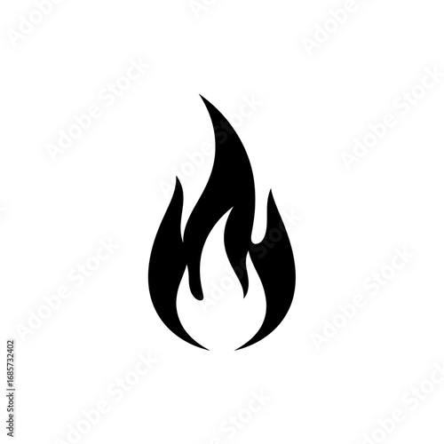 Stylized Black Flame Icon Graphic Design Element.