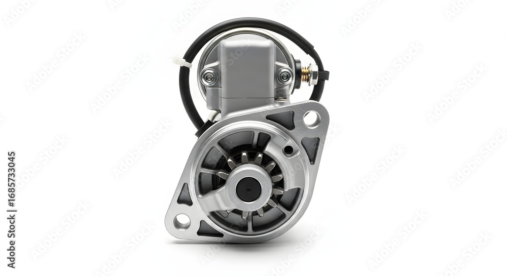 Fototapeta premium A close up of a silver car starter motor on a white background in a studio environment shot well