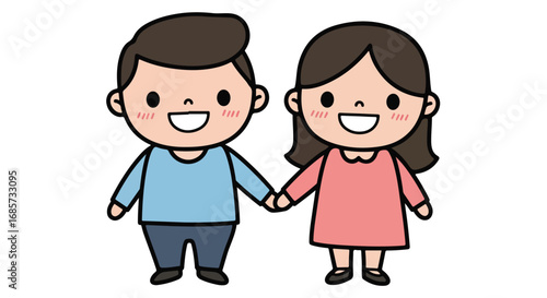 Cartoon couple holding hands