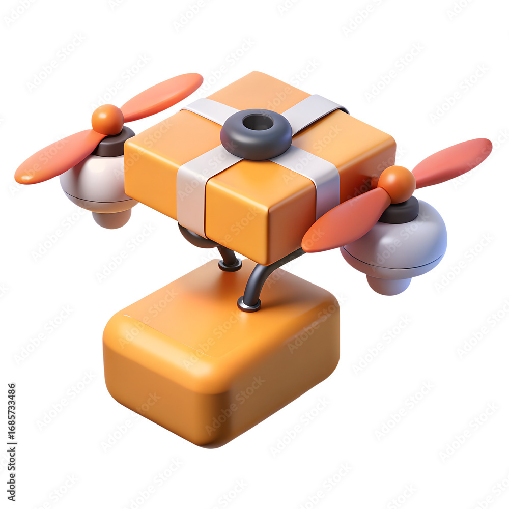 Fototapeta premium Isometric 3D delivery drone carrying parcel on white background.