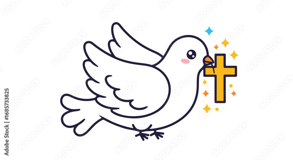 Fototapeta premium Cartoon dove holding cross
