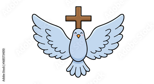 Cartoon dove with cross religious symbol