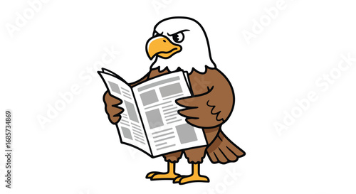 Cartoon eagle reading newspaper
