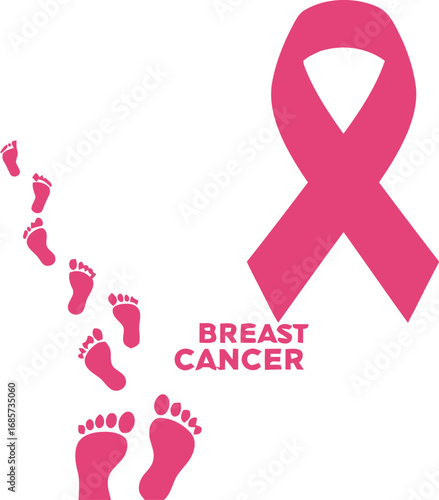 Pink ribbon and footprints symbolize the journey of breast cancer awareness and support