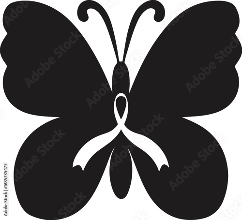 Black butterfly silhouette with white awareness ribbon in the center