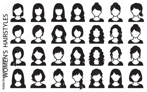 a set of icons depicting different women's hairstyles.