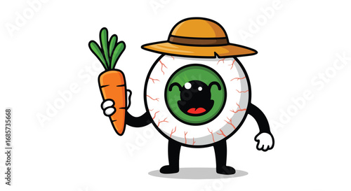 Cartoon eye character holding carrot