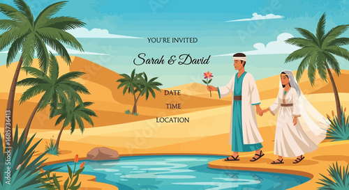 Sarah and David's Desert Oasis Celebration Invitation Under a Sunny Sky Setting