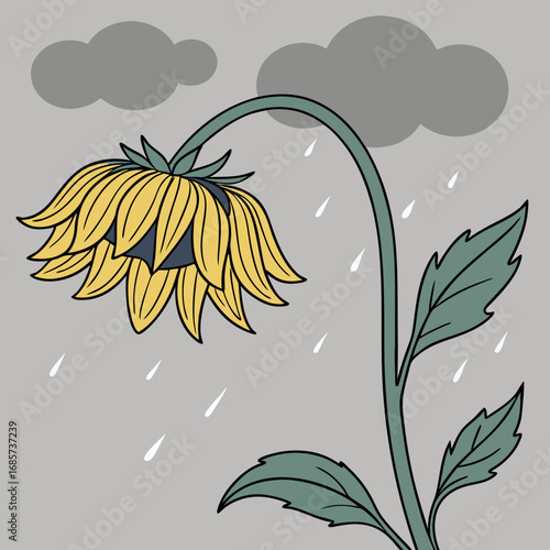 vector illustration of crooked sunflower