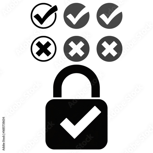 Secure padlock with checkmark and cross symbols representing approval and denial, safety