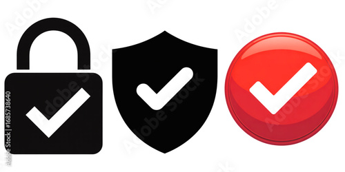 Secure data icons representing protection, confirmation, and approval for digital security
