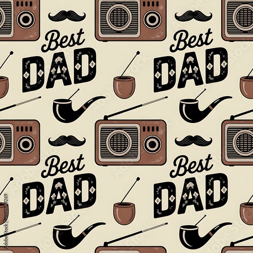Vintage Father’s Day Digital Paper – Retro Seamless Pattern with Classic Ties, Hats, Mustache, and Tools, Decorative Background for Crafts & Scrapbooking
