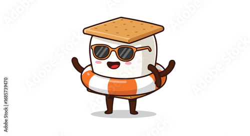 Cartoon marshmallow sandwich character with life preserver