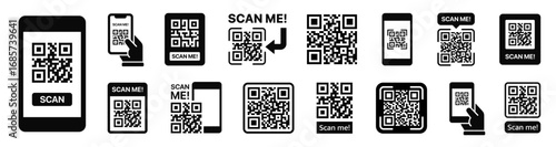 Scan QR code icon. QR code scan icon with smartphone sign - stock vector.
