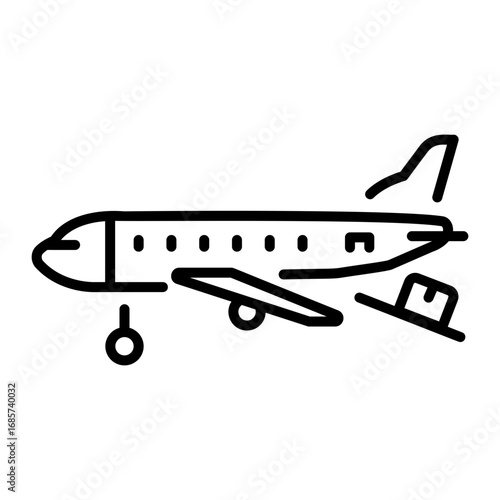 A linear style icon representing cargo airplane