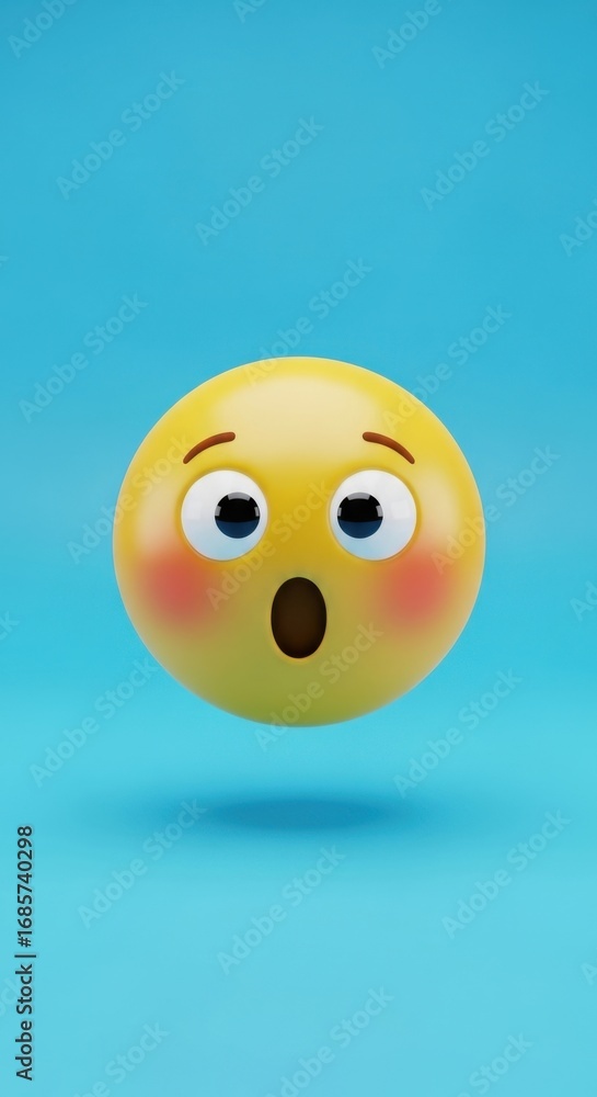 Fototapeta premium Expressive 3D Emoji with Surprised Facial Expression on Blue Background