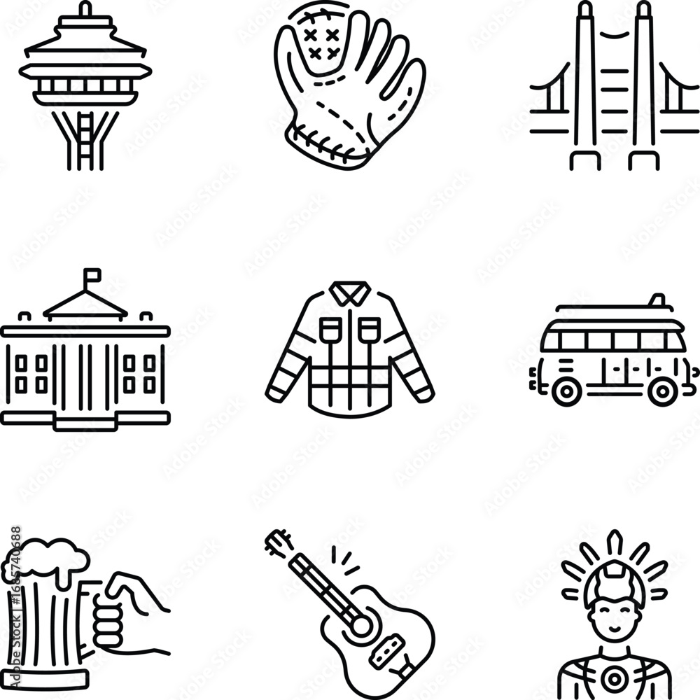 Fototapeta premium Pack of American Art Line Style Icons