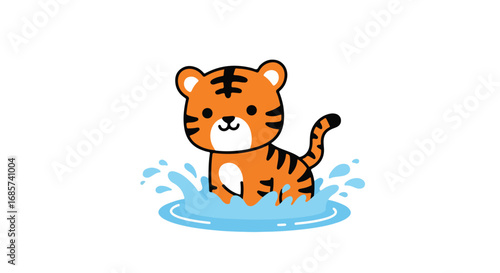 Cartoon tiger cub splashing in water