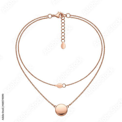 Elegant rose gold layered necklace with charm isolated on transparent background