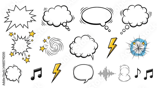 Manga Expression Vector Set | Comic Emotion and Motion Elements with Speech Bubbles, Stars, Swirls, and Icons