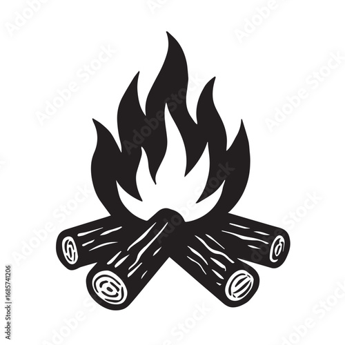 Illustration of a campfire with burning logs isolated on white background