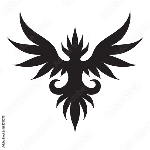 Tribal Phoenix Emblem Black and white vector illustration