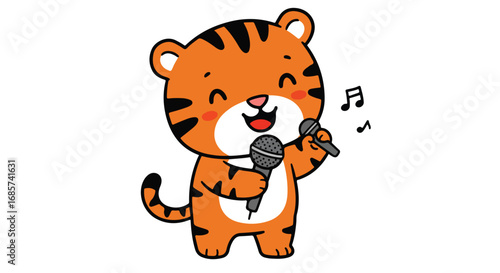 Cartoon tiger singing into microphone