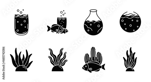 Oceanic Vector Illustrations, Underwater Icons, Aquatic Icons