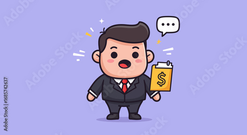 Cartoon Businessman with Dollar Sign on Clipboard Business Deal Concept