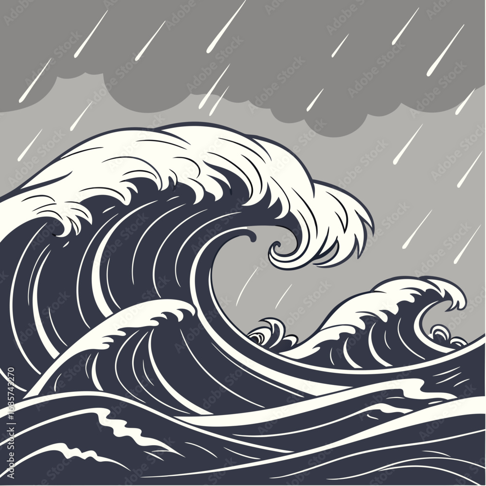 Fototapeta premium Hand drawn marine stormy weather