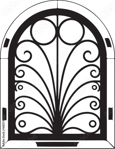 Ornate Art Deco Arch Window Grille with Swirls and Fan Pattern