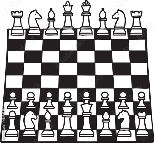 Classic Chessboard Vector with Standard Starting Position and Pieces Arranged for Strategic Gameplay Illustration