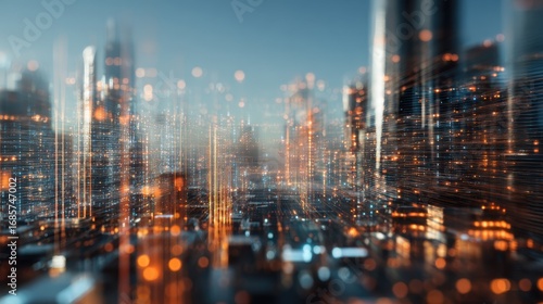 Wallpaper Mural Vibrant city skyline illuminated by bright lights during twilight showcasing modern architecture Torontodigital.ca