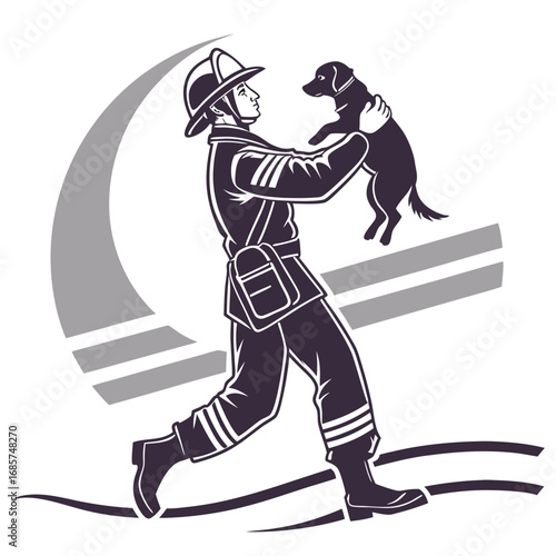 Firefighter Rescuing a Dog Silhouette rescue saving