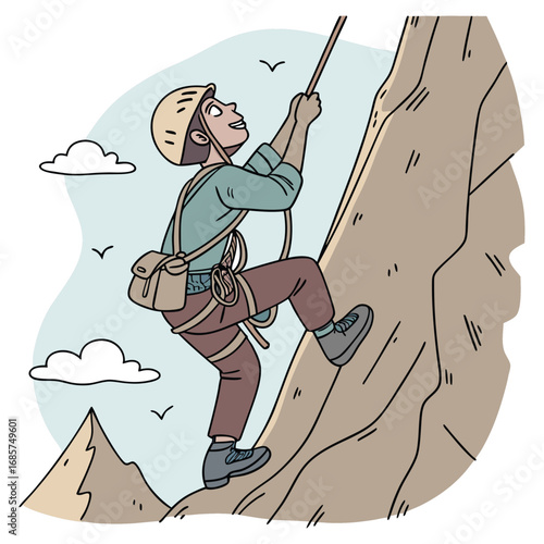 Person rock climbing a mountain with a rope climber