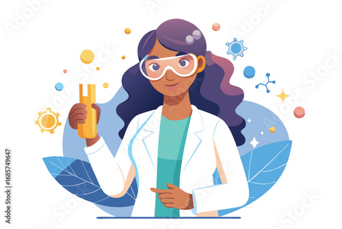Young Woman Scientist in Lab Coat with Test Tube Illustration