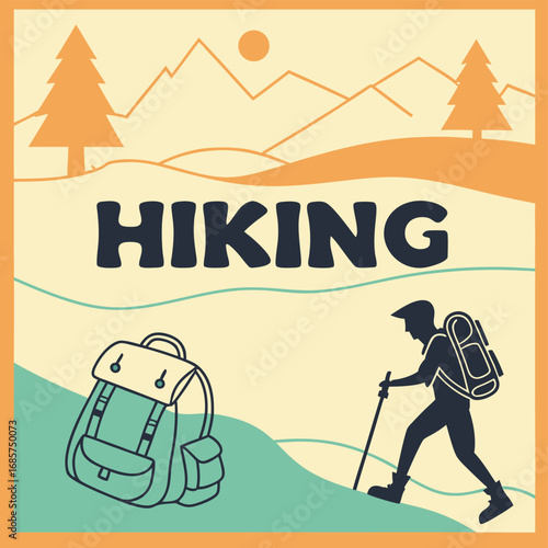Silhouette of hiker with backpack and trekking poles