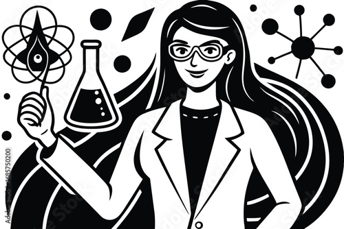 Young Woman Scientist in Lab Coat with Test Tube Illustration