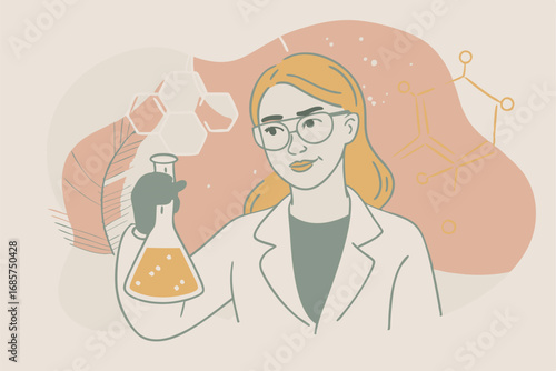 Young Woman Scientist in Lab Coat with Test Tube Illustration
