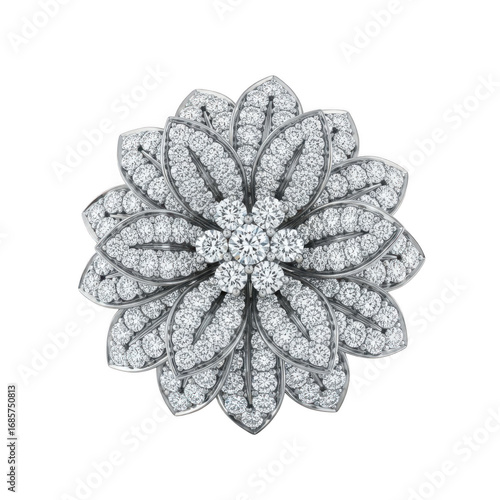 Sparkling diamond flower brooch isolated on transparent background