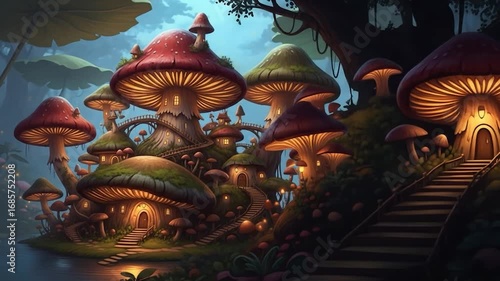 Wallpaper Mural Enchanted Mushroom Village A Fantasy Forest Landscape. Torontodigital.ca
