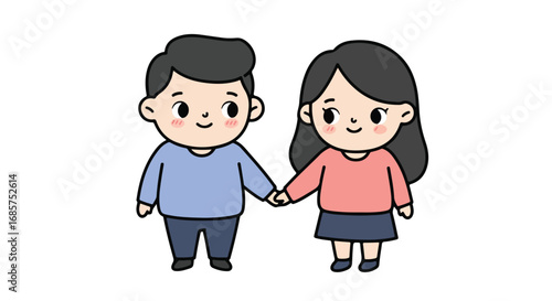 Cute cartoon couple holding hands